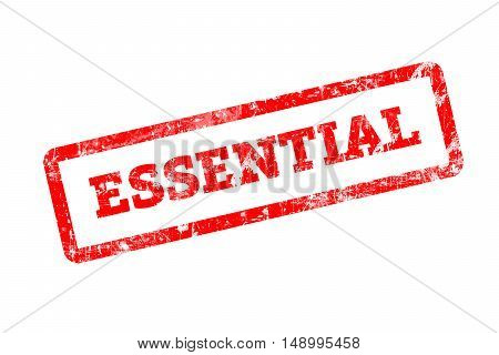 ESSENTIAL written on red rubber stamp with grunge edges.