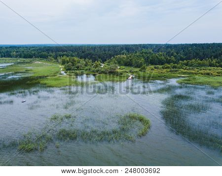 View Of Lake Pleshcheyevo From The Above. Russian Nature Landscape