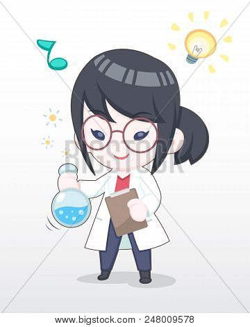 Cute Style Happy Scientist Girl Experimenting Chemistry Illustration