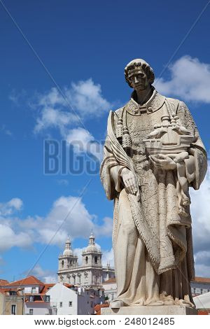 Sculpture Of Sao Vicente - St. Vincent Of Saragossa - The Patron Of Lisbon. Portugal
