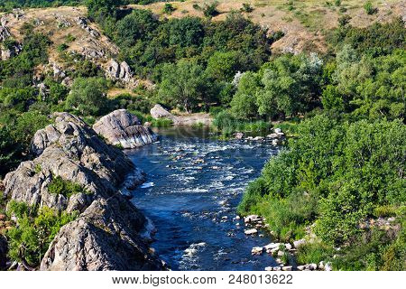 Southern Bug River Landscape With Famous Rapid Red Gate Or Integral In Migeya, Ukraine.