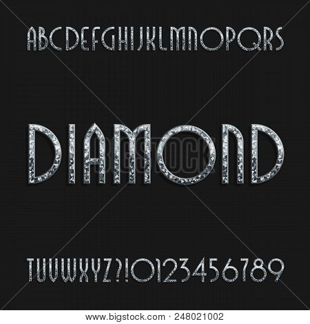 Diamond Crystal Alphabet Font. Ornate Jewellery Art Deco Letters And Numbers. Stock Vector Typograph