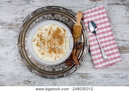 Traditional Delicious Turkish Dessert; Rice Pudding (sutlac)