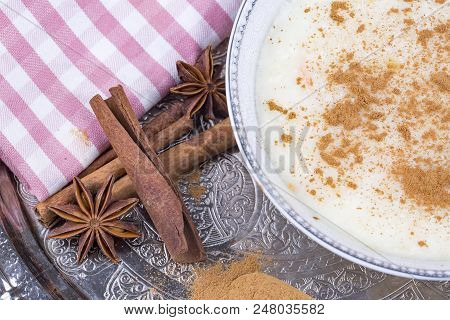 Traditional Delicious Turkish Dessert; Rice Pudding (sutlac)