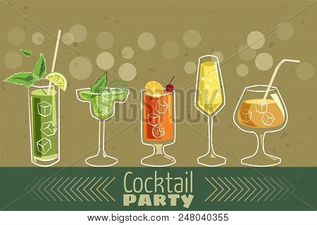Retro Poster Design For Cocktailbar. Vintage Poster, Card For Bar Or Restaurant.