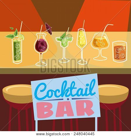 Retro Poster Design For Cocktailbar. Vintage Poster, Card For Bar Or Restaurant.