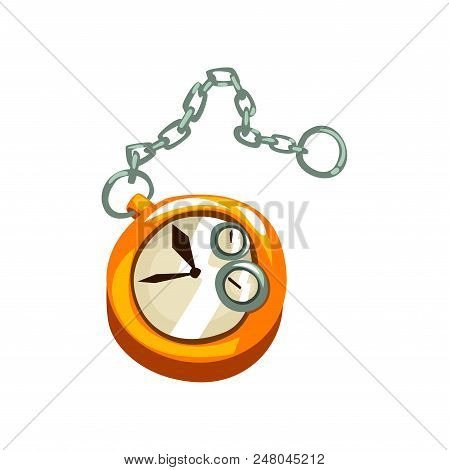 Steampunk Pocket Watch, Antique Mechanical Device Or Mechanism Vector Illustration Isolated On A Whi
