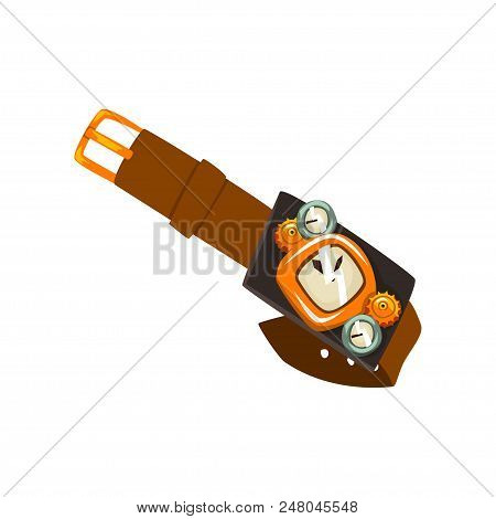 Steampunk Wrist Watch, Antique Mechanical Device Or Mechanism Vector Illustration Isolated On A Whit