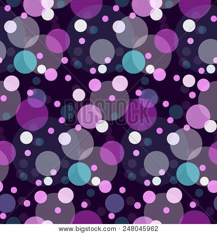 Seamless Texture With Transparent Multi-colored Sweets. Large And Small Colored Circles. Vector Fest