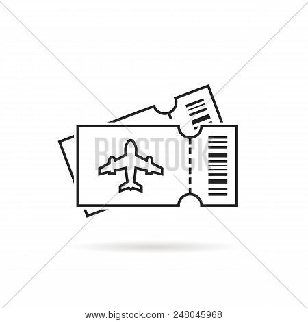 Thin Air Line Ticket Logo With Shadow. Concept Of Lowcost Card For Flight Or Transport Admission Sym