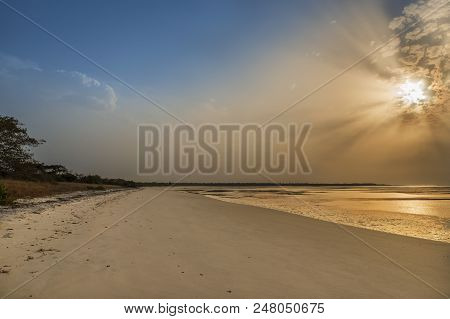 View Of A Beautiful Deserted Beach In The Island Of Orango At Sunset, In Guinea Bissau. Orango Is Pa