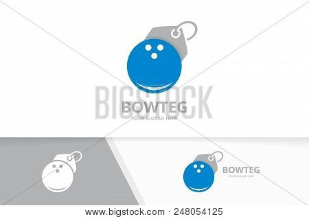 Vector Bowling And Tag Logo Combination. Game And Shop Symbol Or Icon. Unique Kegling And Label Logo