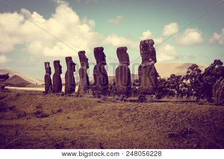 Moais Statues, Ahu Akivi, Easter Island, Chile