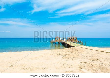 Wooden Beach Pavilions On The Shore Of A Sandy Beach - The Mediterranean Coast, Beldibi, Antalya, Tu