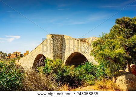 An Ancient Stone Bridge At Spain, Blue Sky