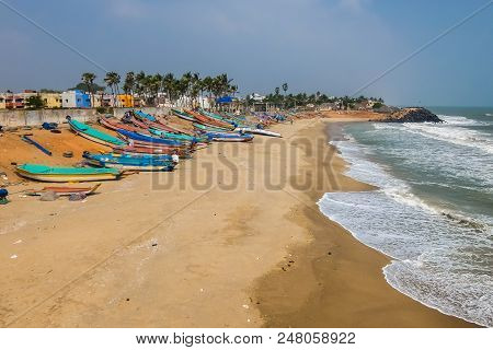 Pondicherry, India - December, 26th, 2017. Fishermen Village In Pondicherry.