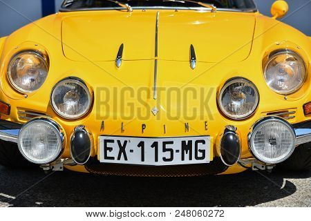 Dieppe, France - June 30, 2018: Renault Alpine Car Modele 110 Berlinette V85. Vintage And Classic Ca