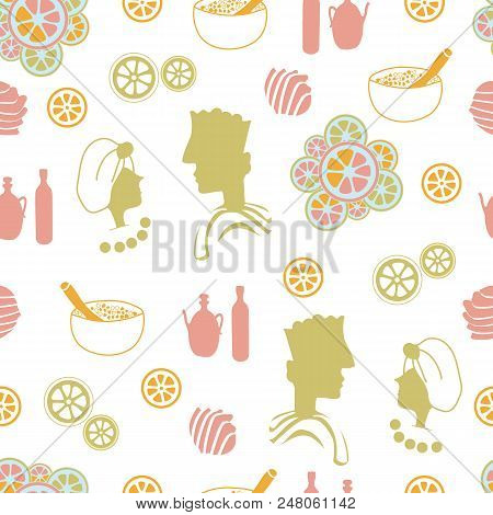 Couple, Oranges, Lime, Flowers, Sea Shells, Decorative Oil Bottles-spa In The Country.seamless Repea