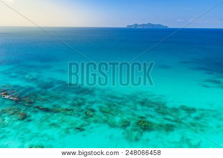 Aerial View point of Tropical white sand beach and snorkel point at cockburn island andaman sea indian ocean Myanmar and Thailand.