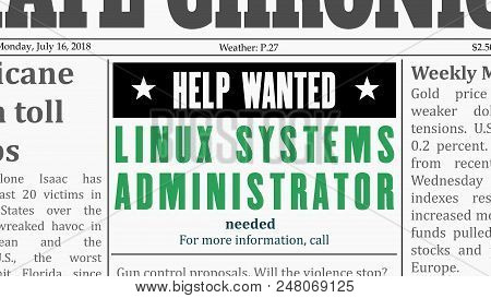 Job Offer - Linux Systems Administrator. It Career Newspaper Classified Ad In Fake Generic Newspaper