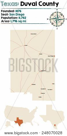 Detailed Map Of Duval County In Texas, Usa.