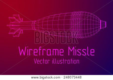 Missile, Nuclear Bomb Or Mortar Mine Wireframe Low Poly Mesh Vector Illustration