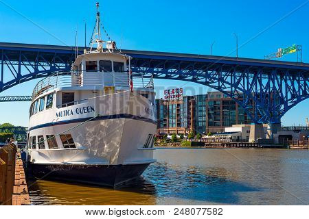 Cleveland, Oh - May 25, 2018: The Nautica Queen, A Popular Ship For Dinner Cruises On The Cuyaghoa R