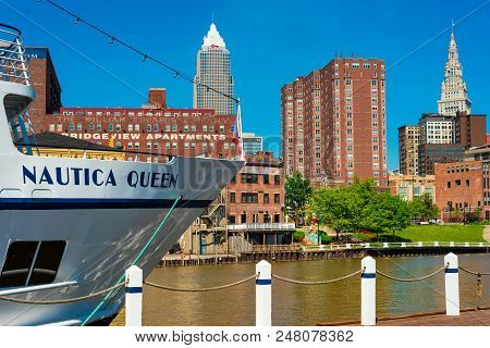 Cleveland, Oh - May 25, 2018: The Nautica Queen, A Popular Ship For Dinner Cruises On The Cuyaghoa R