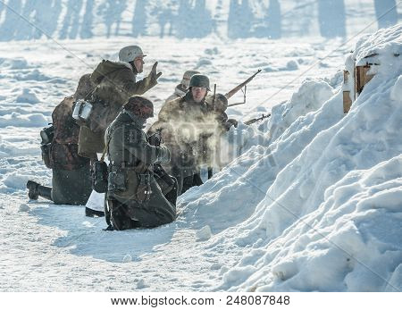 Russian Federation, Pskov District, Velikie Luki - 23 February 2018: Military Historical Reenactment