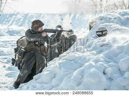 Russian Federation, Pskov District, Velikie Luki - 23 February 2018: Military Historical Reenactment