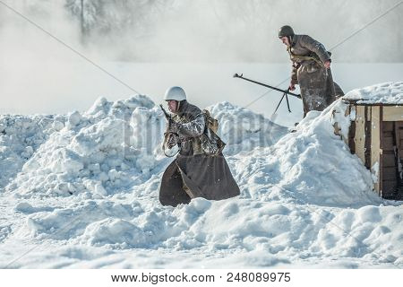 Russian Federation, Pskov District, Velikie Luki - 23 February 2018: Military Historical Reenactment