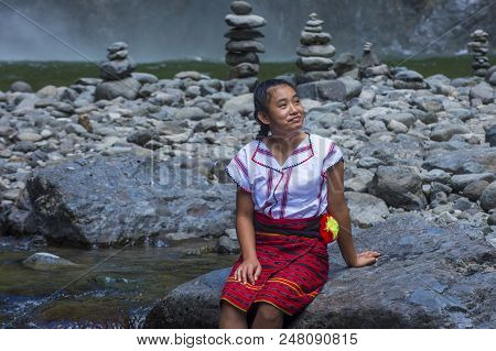 Batad, Philippines - May 02 : Girl From Ifugao Minority Near A Waterfall In Batad The Philippines On