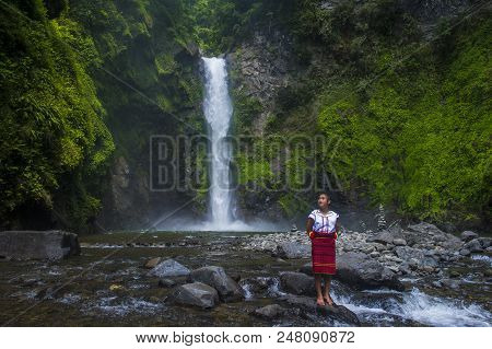 Batad, Philippines - May 02 : Girl From Ifugao Minority Near A Waterfall In Batad The Philippines On