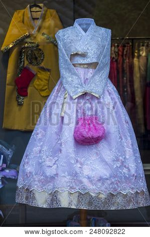 Seoul - May 10 : Hanbok Clothing In Seoul Korea On May 10 2018. Hanbok Is A Korean Traditional Cloth