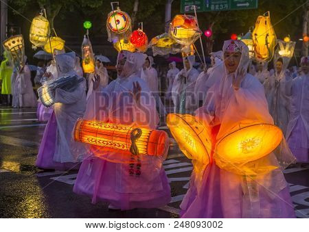 Seoul - May 10 : Participants In A Parade During Lotus Lantern Festival In Seoul , Korea On May 10 2