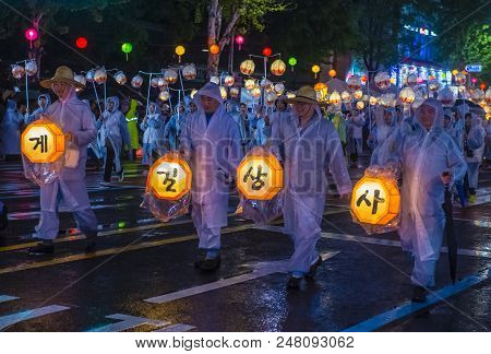 Seoul - May 10 : Participants In A Parade During Lotus Lantern Festival In Seoul , Korea On May 10 2