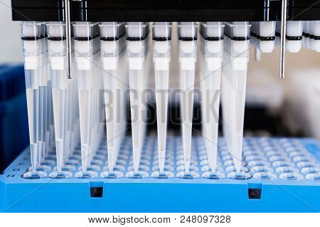 Automation In The Clinical Laboratory. Pipetting Robot Laboratory. Medicine Robotics. Ngs Dna Diagno