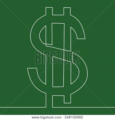 Continuous Line Drawing Of Dollar Sign, Vector Minimalistic Hand Drawn Illustration