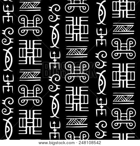 African Adinkra Pattern - Black And White Digital Art Ritual Symbols And Screen Printing Nations And
