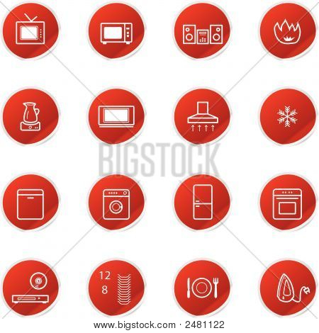 Red Sticker Household Appliances Icons