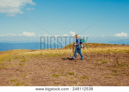 Loving Couple Making Nordic Walking Together, Healthy Lifesyle