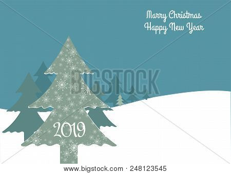 Christmass Tree Vector. New Year 2019. Greeting Card