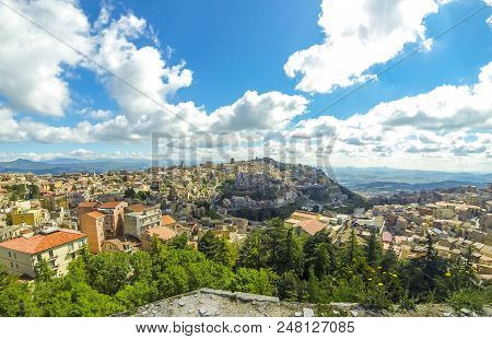 Aerial View Of Enna Old Town, Sicily, Italy. Enna Is A City And Comune Located At The Center Of Sici