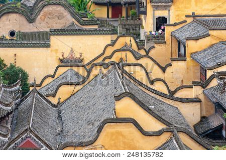 Chongqing, China - June 12, 2018 - Huguang Huiguan Assembly Hall Aerial View In By The Yangtze River