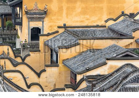 Chongqing, China - June 12, 2018 - Huguang Huiguan Assembly Hall Aerial View In By The Yangtze River