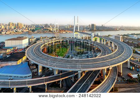 Nanpu Bridge, Which Was Photographed In A Special Way, Has No Spectacle Of Driving. China Shanghai.