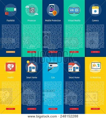Technology Vertical Banner Concept | Set Of Great Vertical Banner Flat Design Illustration Concepts 