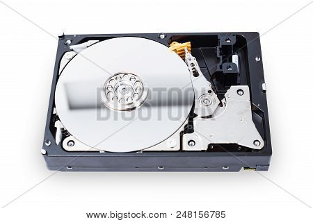 Inside Harddisk Drive Computer Storage Studio On White Background