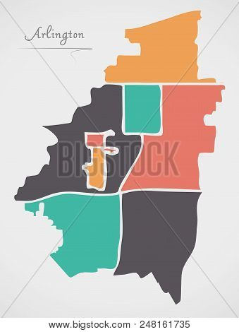 Arlington Texas Map With Neighborhoods And Modern Round Shapes