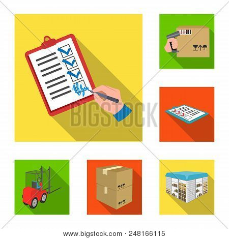 Logistics And Delivery Flat Icons In Set Collection For Design. Transport And Equipment Isometric Ve